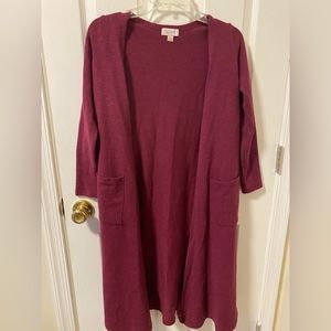 Lularoe Sarah Cardigan, cranberry color, solid, XS